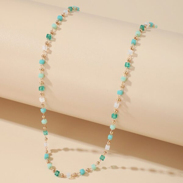 Wholesale Alloy Green Beaded Sugar Cube Ball Necklace