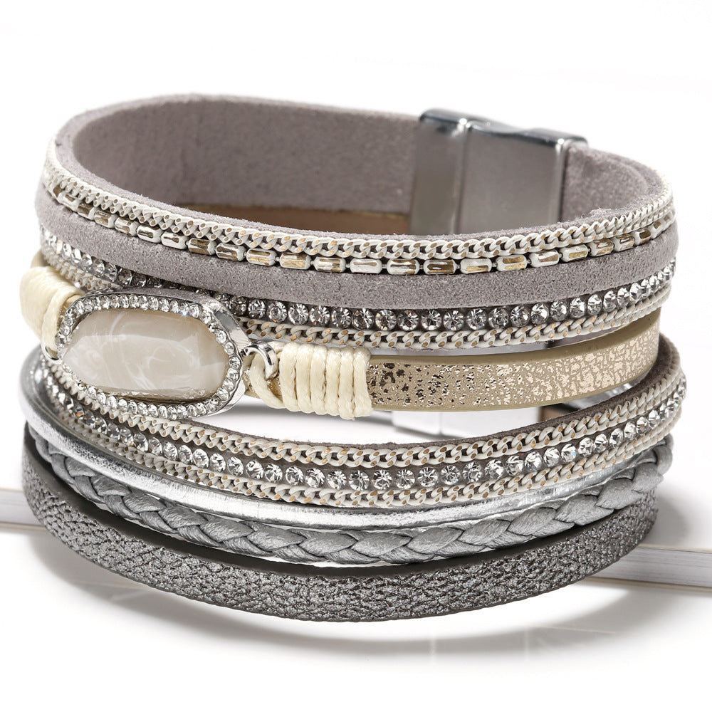 Wholesale Bohemian Multi-layer Woven Crystal Aessories Leather Bracelets