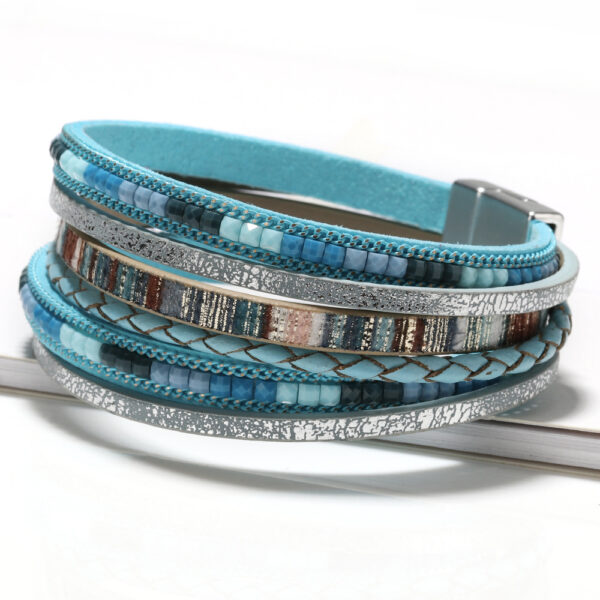 Wholesale Bohemian Hand Woven Leather Alloy Magnetic Buckle Women's Fashion Bracelets