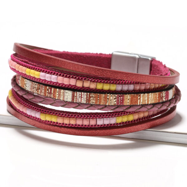 Wholesale Bohemian Hand Woven Leather Alloy Magnetic Buckle Women's Fashion Bracelets