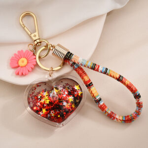 Red / Keychain + love rope + flower a4-1