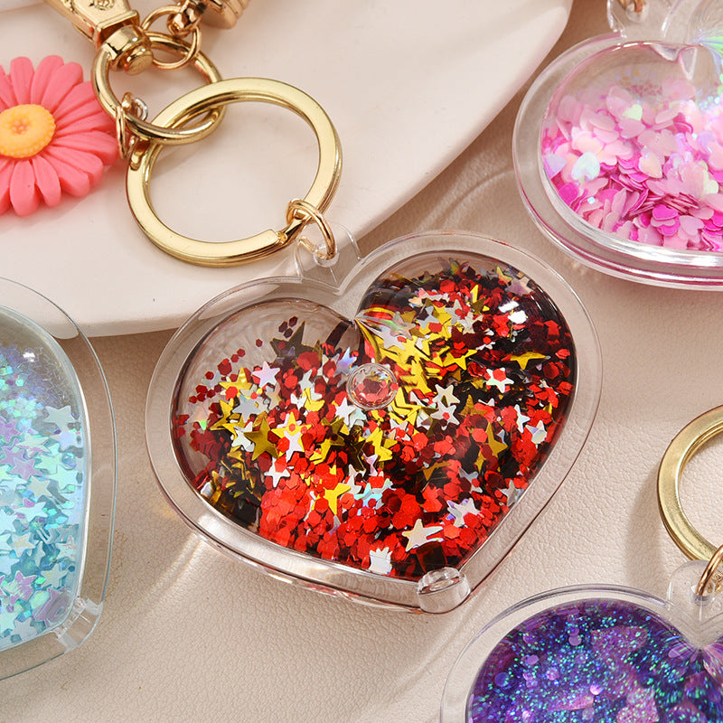 Wholesale Acrylic Quicksand Into Oil Quicksand Cotton Rope Heart Creative Key Chain