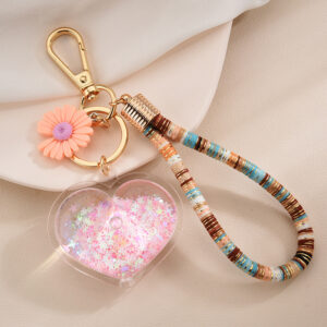 Pink / Keychain + love rope + flower a4-1
