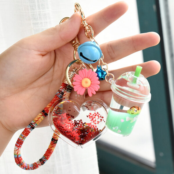 Wholesale Acrylic Quicksand Into Oil Quicksand Cotton Rope Heart Creative Key Chain
