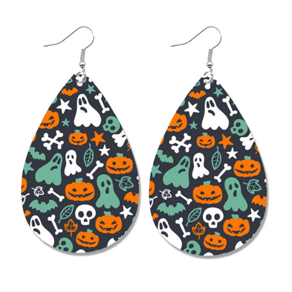 Wholesale Halloween Pumpkin Ghost Candy Print Water Drop Leather Earrings