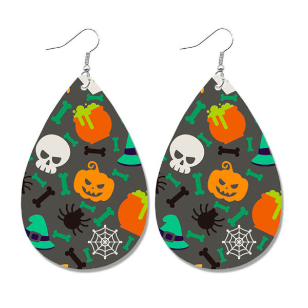 Wholesale Halloween Pumpkin Ghost Candy Print Water Drop Leather Earrings