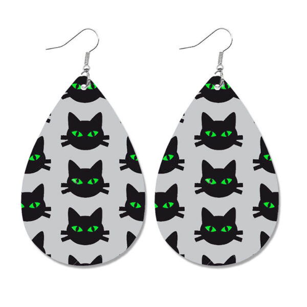 Wholesale Halloween Spider Fun Pumpkin Bat Print Water Drop Leather Earrings
