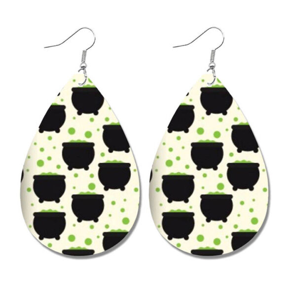 Wholesale Halloween Spider Fun Pumpkin Bat Print Water Drop Leather Earrings