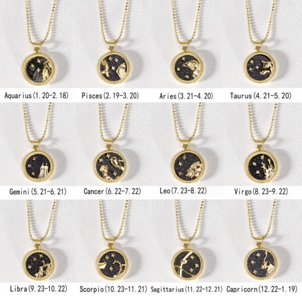 Wholesale Golden Zodiac Sign Coin Clavicle Chain Sweater Chain