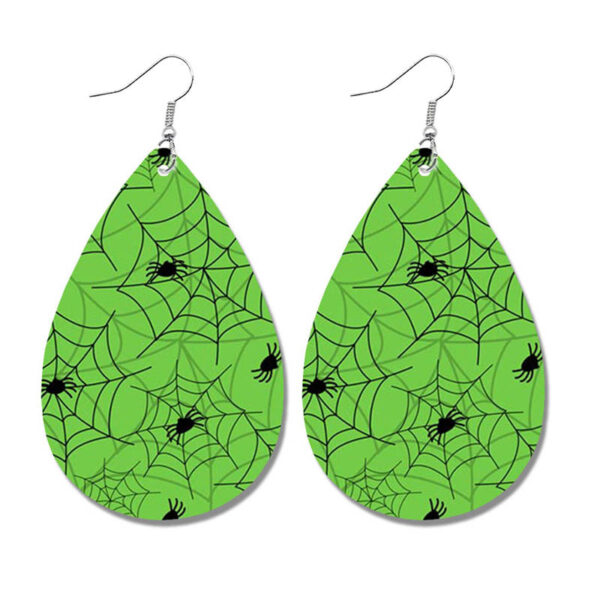Wholesale Halloween Spider Fun Pumpkin Bat Print Water Drop Leather Earrings