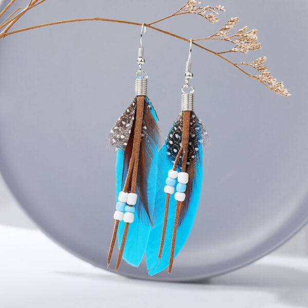 Wholesale Bohemian Tassel Beads Feather Earrings