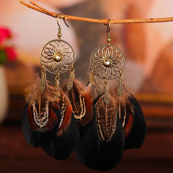 Wholesale Sunflower Diamond Feather Alloy Earrings