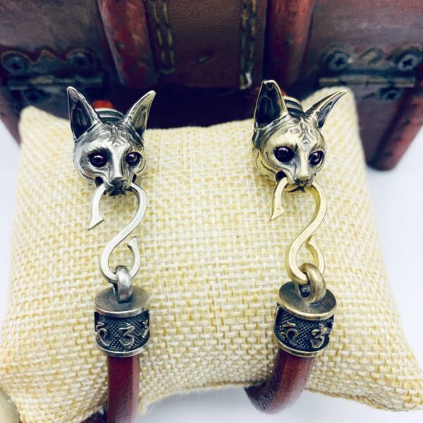 18120817291_1601153595 Wholesale Egyptian Cat Genuine Leather Bracelets Made of Brass Old Bracelets