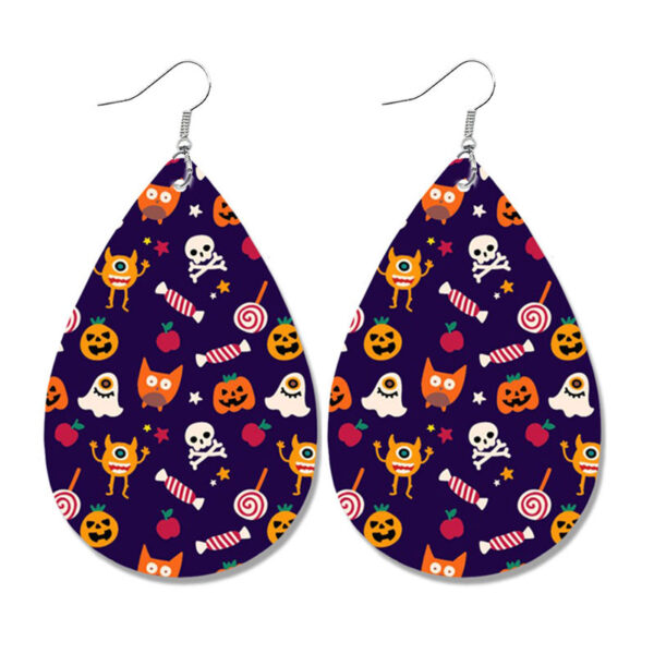 Wholesale Halloween Pumpkin Ghost Candy Print Water Drop Leather Earrings