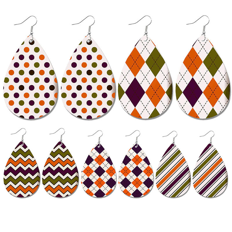 Wholesale Leather Geometric Print Plaid lka Dot Vintage Earrings