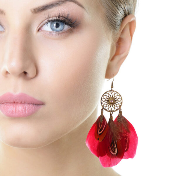 Wholesale Sunflower Diamond Feather Alloy Earrings