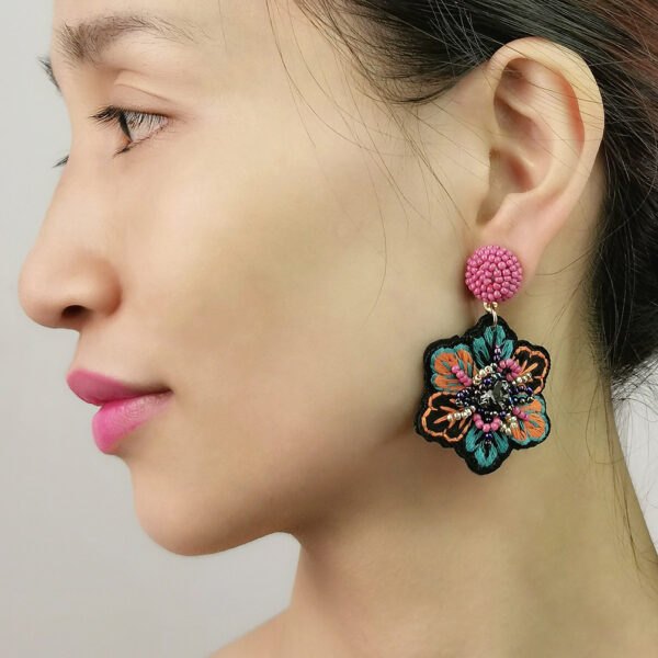 18187514812_1476080359 Wholesale Embroidery Flower Shape Mixed Material Earrings