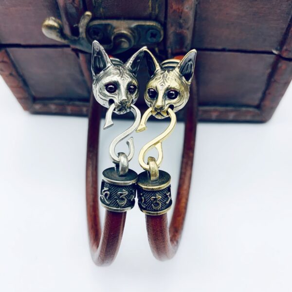 18194228518_1601153595 Wholesale Egyptian Cat Genuine Leather Bracelets Made of Brass Old Bracelets