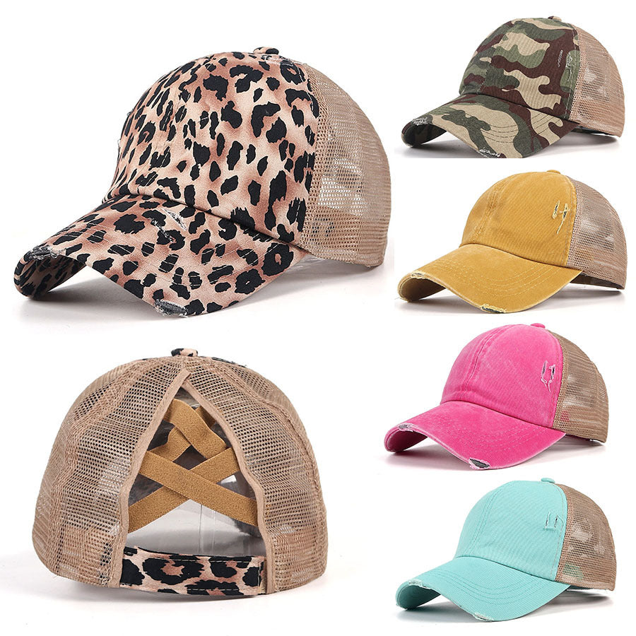 Wholesale Cotton Outdoor Sun Hat Solid Color Leopard Print Mesh Cap Baseball Cap