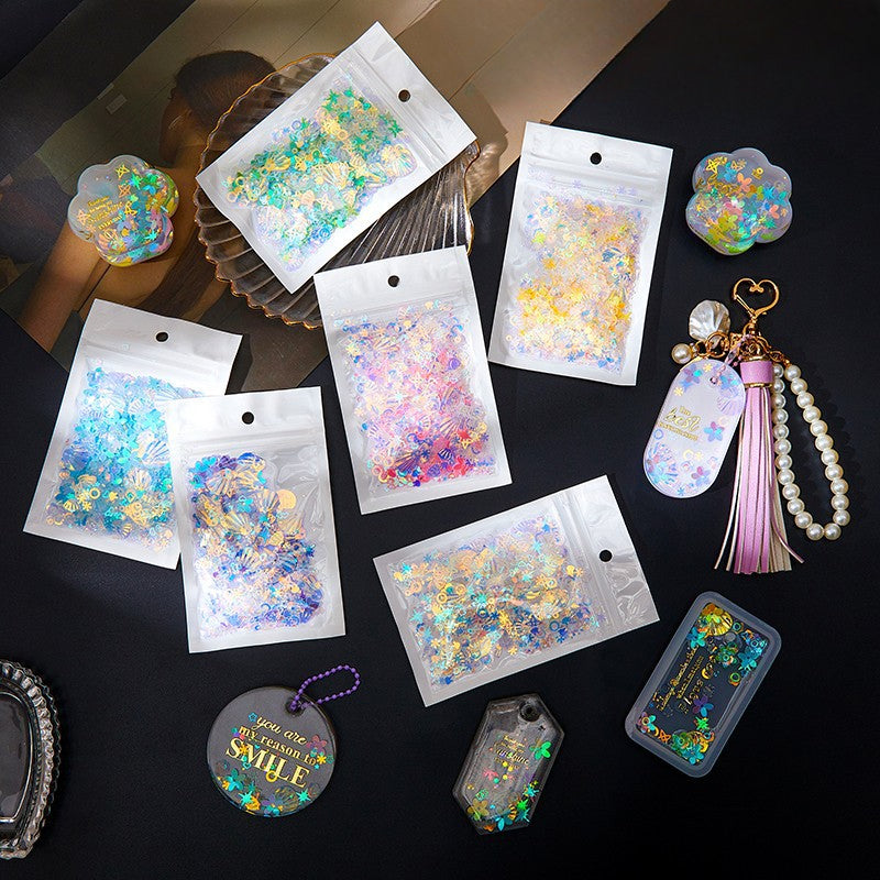 Wholesale Colorful Glitter High Shining Mermaid Mixed with Golden Transparent Colorful Star Love Nail and Eye Make Material