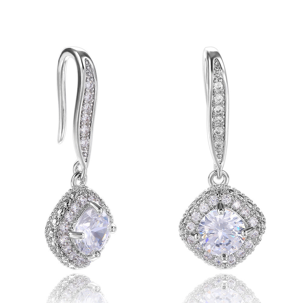 Wholesale Square Zirconia Copper Earrings