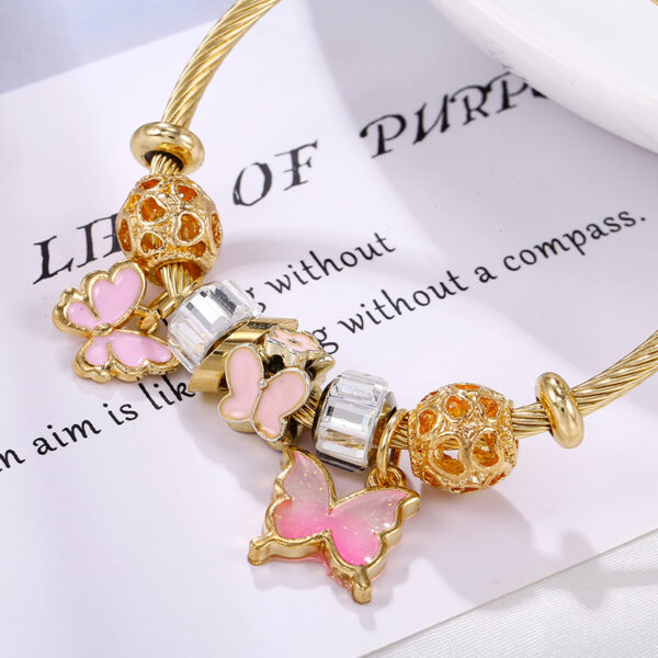 Wholesale Gold Pink Gradient Butterfly Opening Titanium Steel Bracelet