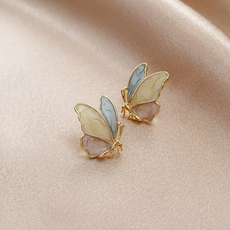 Wholesale ip Oil Butterfly Color Alloy Earrings
