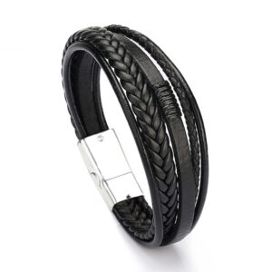 Black leather silver buckle 21cm