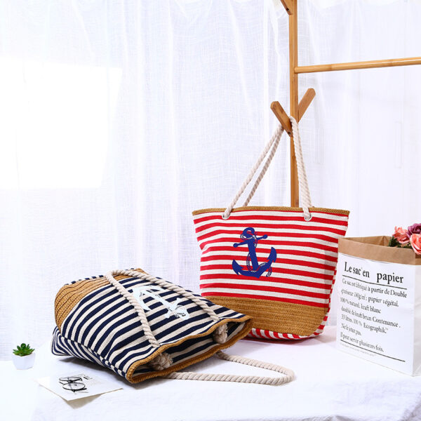 18613311952_1132416540 Wholesale One Shoulder Canvas Striped Tassel Beach Bag
