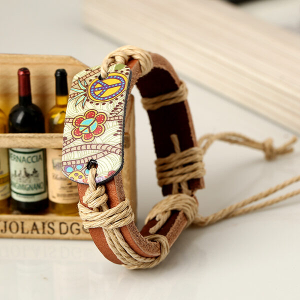 Wholesale Retro Style Heat Transfer Hemp Rope Braided Cowhide Bracelet