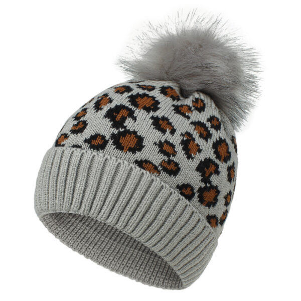 Wholesale Autumn and Winter Leopard Print Wool Knitted Hat Wool Ball Acrylic Knitted Hat