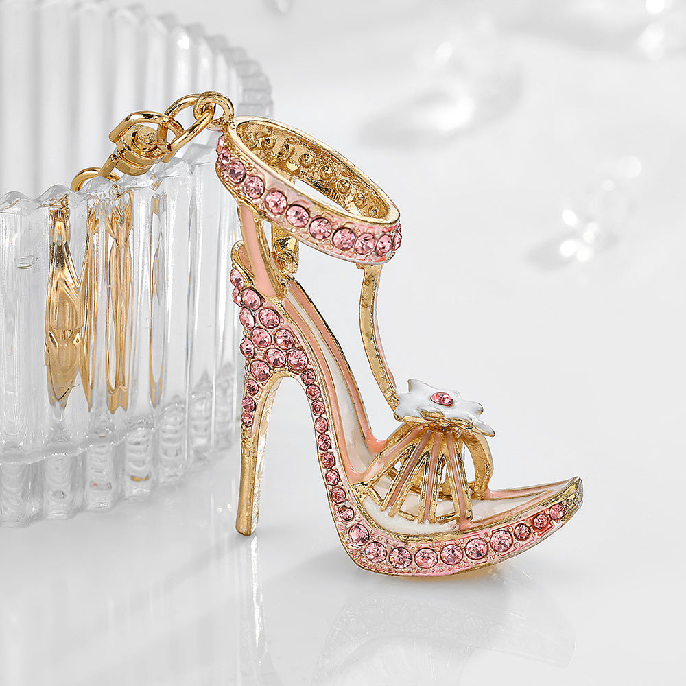 Wholesale Creative Rhinestone High Heels Hollowed Out Metal Keychain