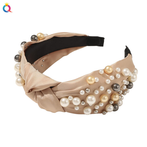 Wholesale of New Pearl Knotted Wide Edged PU Hair Bands