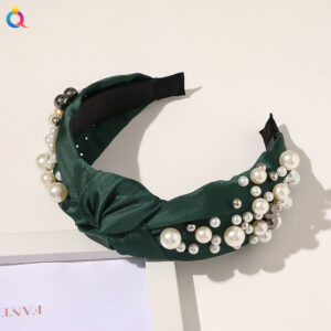 B146-A Full Pearl PU Hairband-Dark Green / Factory direct sales