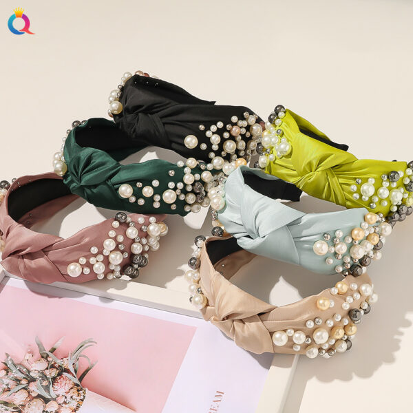 Wholesale of New Pearl Knotted Wide Edged PU Hair Bands