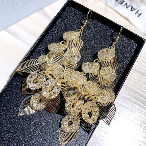 19157839487_21985406 Wholesale Zircon Leaf Long Alloy Earrings