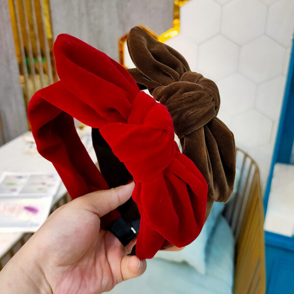 Wholesale Velvet Solid Color Bow Tie Wide Hair Hoop