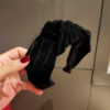 19205710818_406195816 Wholesale Simple Gold Velvet Solid Color Wide Edge Knotted Headband