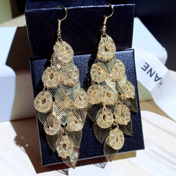19232510792_21985406 Wholesale Zircon Leaf Long Alloy Earrings