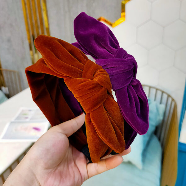 Wholesale Velvet Solid Color Bow Tie Wide Hair Hoop