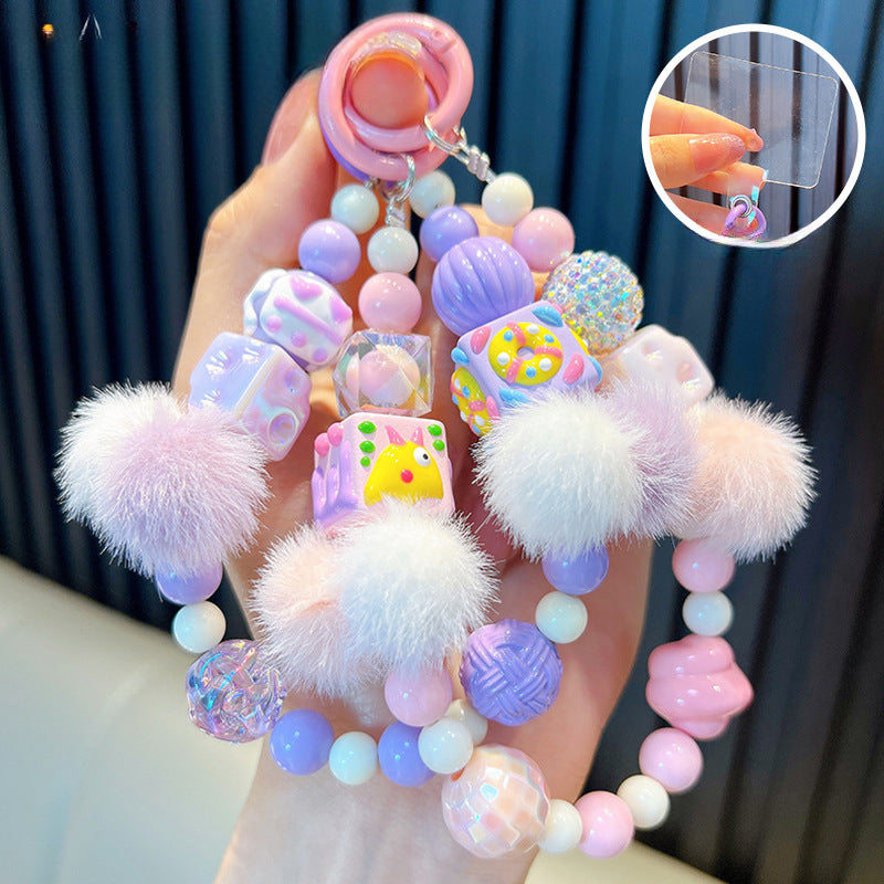 Wholesale Cute Girly Heart Beaded Mobile Phone Chain Keychain