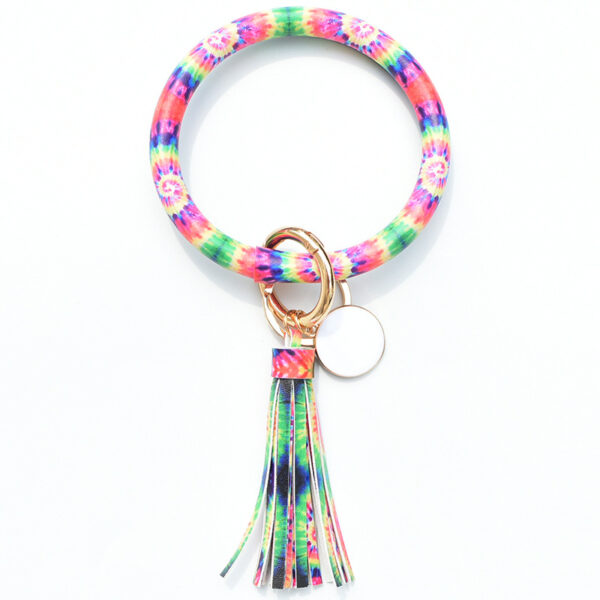 Wholesale Tie-dyed PU Leather Tassel Bracelet Keychain