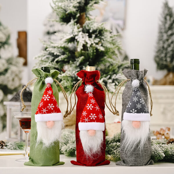 Wholesale Christmas Decorations Forest Elderly Linen Wine Bottle Bags