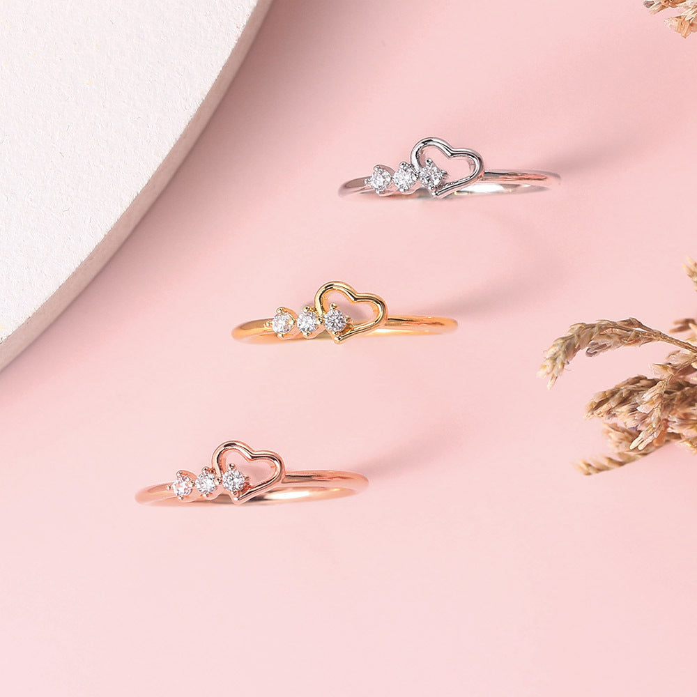 Wholesale Small Diamond Hearts Gold Plated Copper Rings