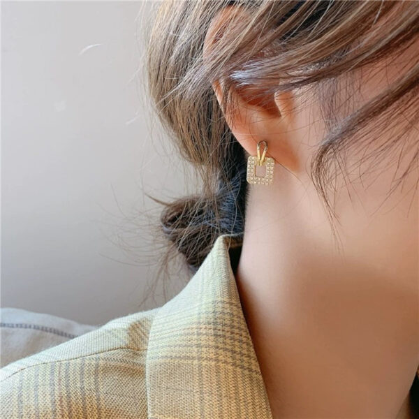 19753504391_415198637 Wholesale Jewelry Inlaid Zircon Square Copper Earrings