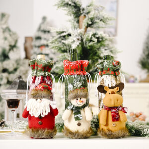 Wholesale Christmas Decoration Supplies Knitting Faux Bark Fabric Wine Bottle Cover