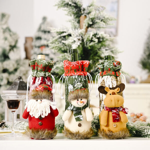 19761027384_826251901 Wholesale Christmas Decoration Supplies Knitting Faux Bark Fabric Wine Bottle Cover