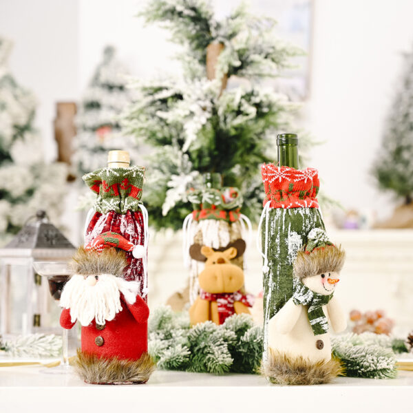 19761036304_826251901 Wholesale Christmas Decoration Supplies Knitting Faux Bark Fabric Wine Bottle Cover