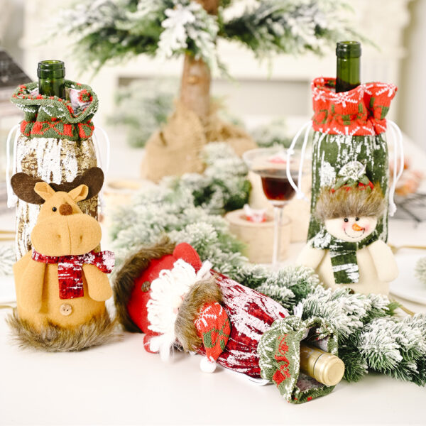 19834216569_826251901 Wholesale Christmas Decoration Supplies Knitting Faux Bark Fabric Wine Bottle Cover