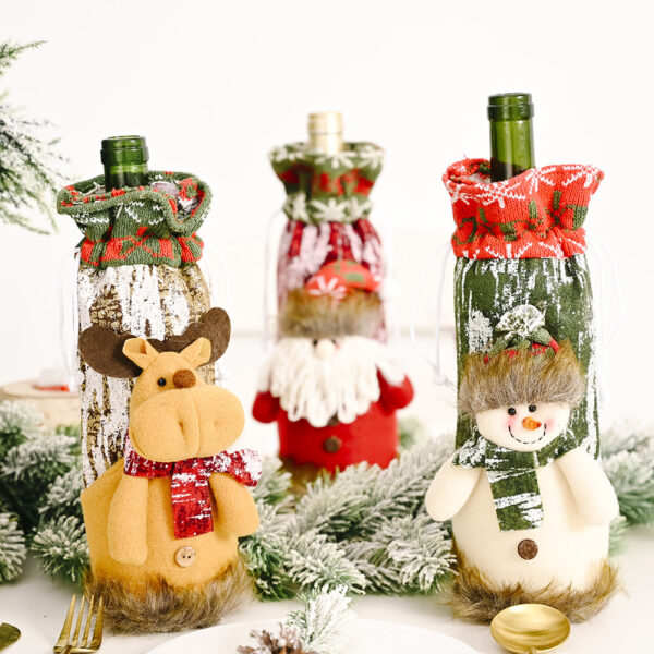 19913732567_826251901 Wholesale Christmas Decoration Supplies Knitting Faux Bark Fabric Wine Bottle Cover